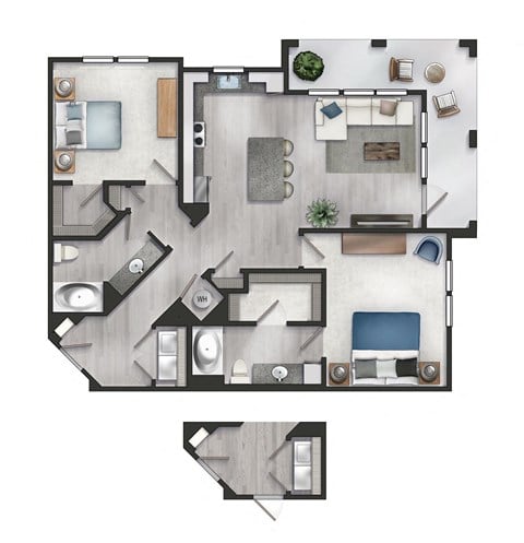 Floor plan for 2 beds, 2 baths, 1216 sqft